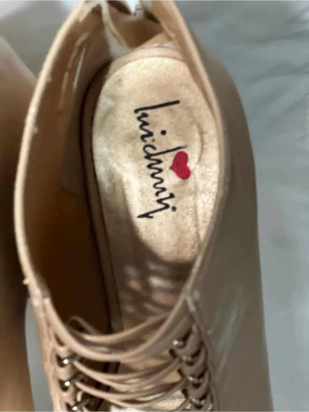 Women's Nude Peep-Toe Lace-Up Platform Heels